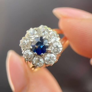 Victorian Ceylon Sapphire & Diamond Daisy Clu