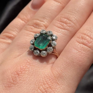 Victorian Emerald & Diamond Cluster Ring
