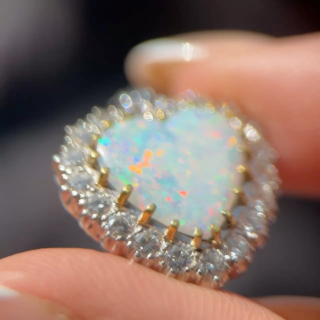 Vintage Opal & 1.40ct Diamond Heart Pendant