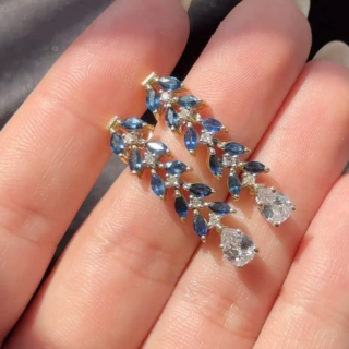Vintage Sapphire & Diamond Foliate Drop Earri